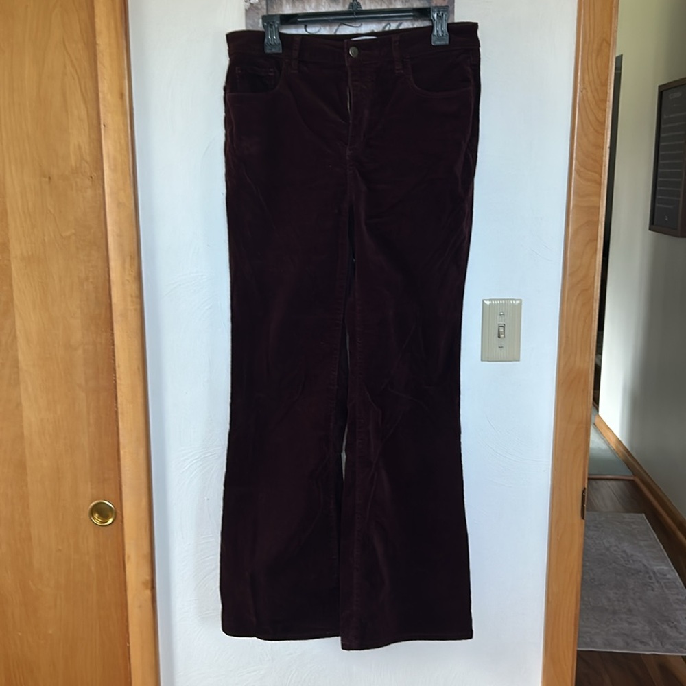 Loft burgandy velvet flare pants.